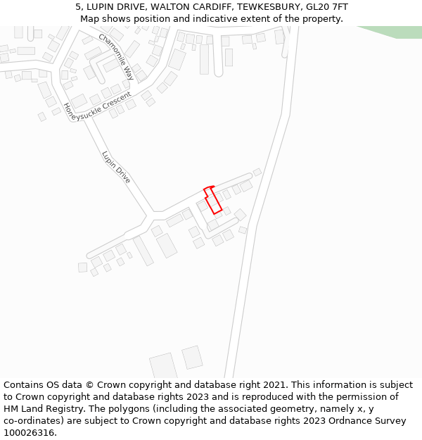 5, LUPIN DRIVE, WALTON CARDIFF, TEWKESBURY, GL20 7FT: Location map and indicative extent of plot