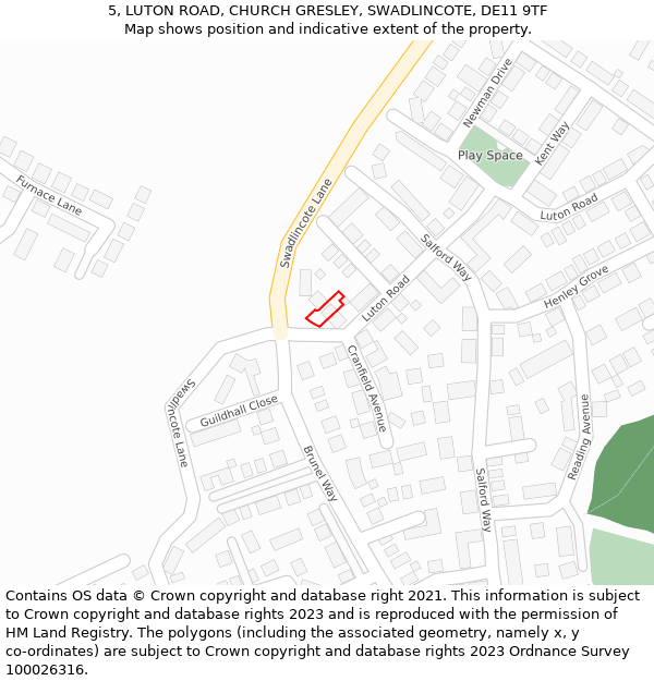 5, LUTON ROAD, CHURCH GRESLEY, SWADLINCOTE, DE11 9TF: Location map and indicative extent of plot