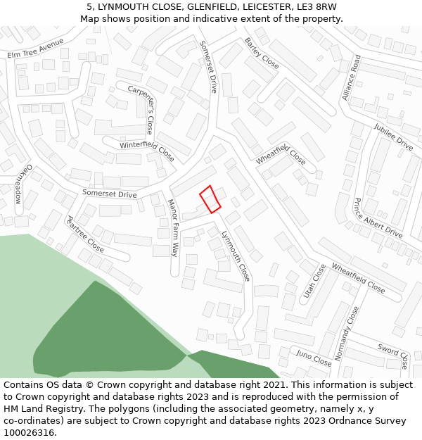 5, LYNMOUTH CLOSE, GLENFIELD, LEICESTER, LE3 8RW: Location map and indicative extent of plot