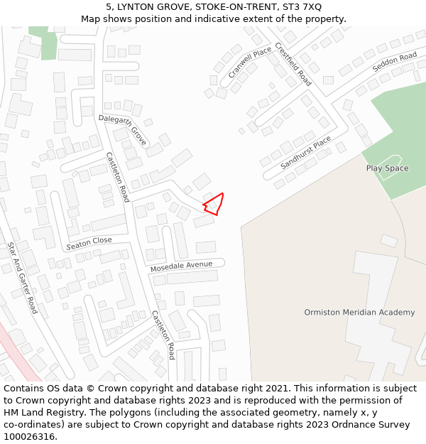5, LYNTON GROVE, STOKE-ON-TRENT, ST3 7XQ: Location map and indicative extent of plot