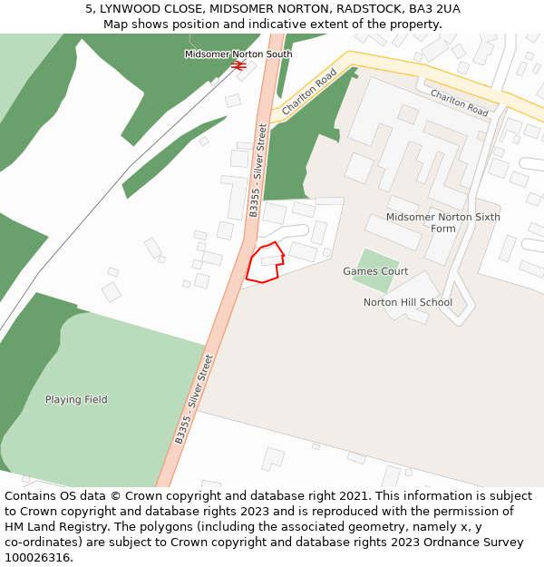 5, LYNWOOD CLOSE, MIDSOMER NORTON, RADSTOCK, BA3 2UA: Location map and indicative extent of plot