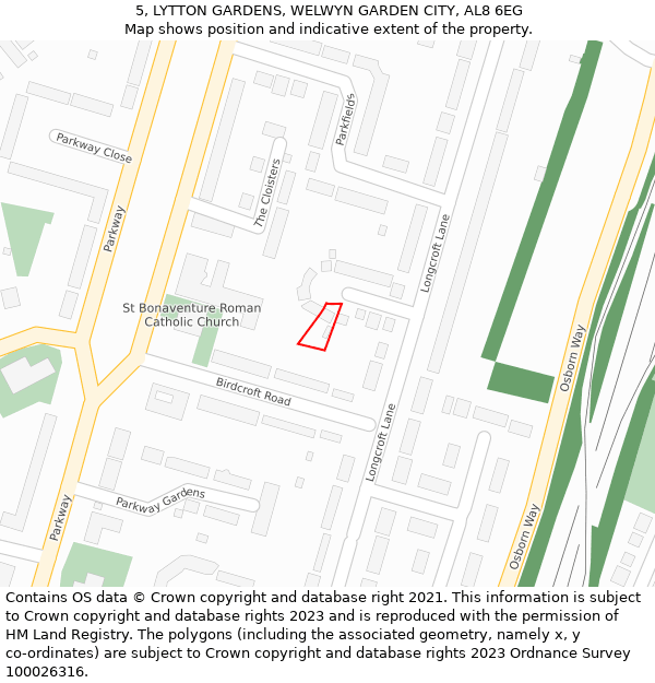 5, LYTTON GARDENS, WELWYN GARDEN CITY, AL8 6EG: Location map and indicative extent of plot