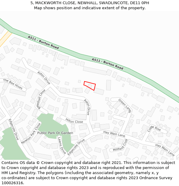 5, MACKWORTH CLOSE, NEWHALL, SWADLINCOTE, DE11 0PH: Location map and indicative extent of plot