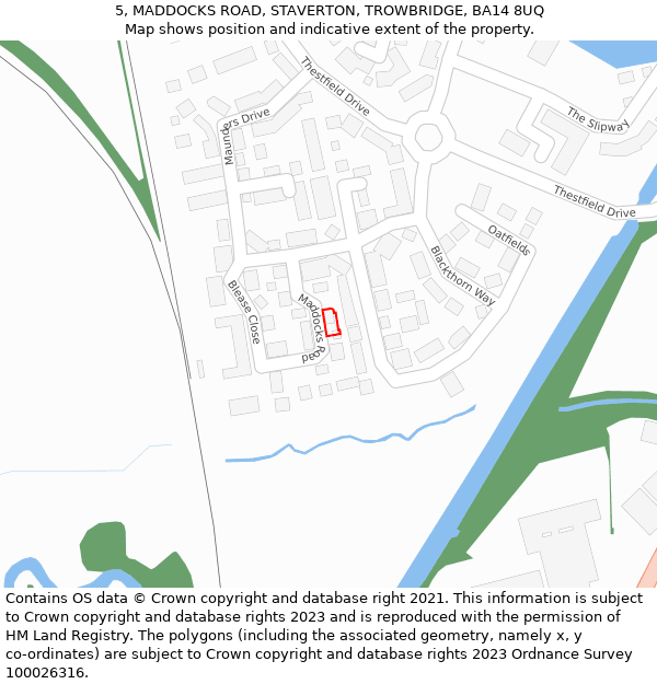 5, MADDOCKS ROAD, STAVERTON, TROWBRIDGE, BA14 8UQ: Location map and indicative extent of plot