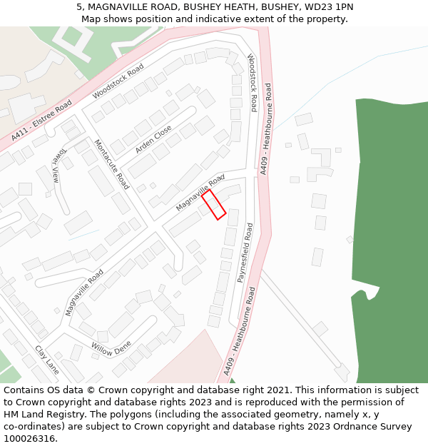 5, MAGNAVILLE ROAD, BUSHEY HEATH, BUSHEY, WD23 1PN: Location map and indicative extent of plot