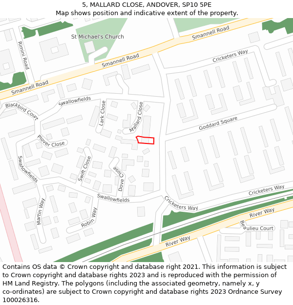 5, MALLARD CLOSE, ANDOVER, SP10 5PE: Location map and indicative extent of plot