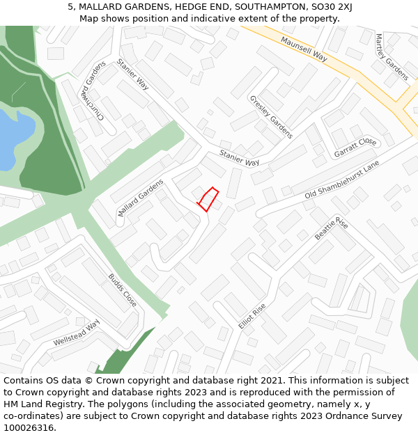 5, MALLARD GARDENS, HEDGE END, SOUTHAMPTON, SO30 2XJ: Location map and indicative extent of plot