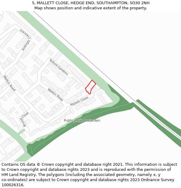 5, MALLETT CLOSE, HEDGE END, SOUTHAMPTON, SO30 2NH: Location map and indicative extent of plot