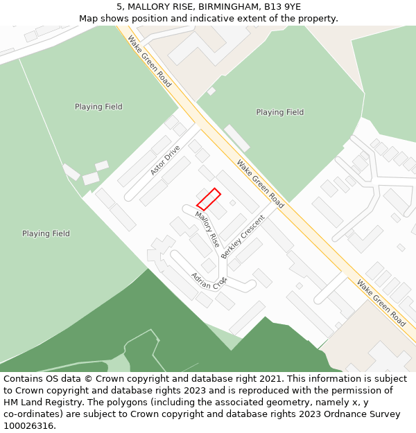 5, MALLORY RISE, BIRMINGHAM, B13 9YE: Location map and indicative extent of plot