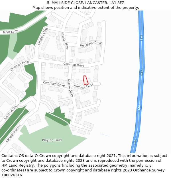 5, MALLSIDE CLOSE, LANCASTER, LA1 3FZ: Location map and indicative extent of plot