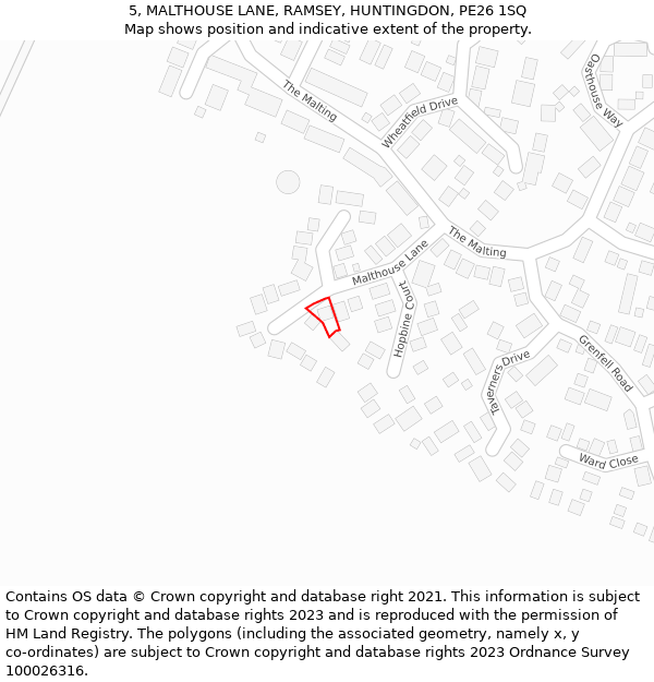 5, MALTHOUSE LANE, RAMSEY, HUNTINGDON, PE26 1SQ: Location map and indicative extent of plot