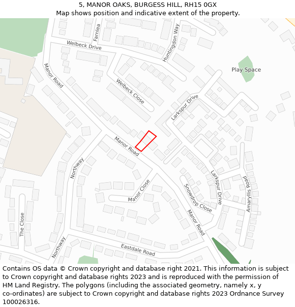 5, MANOR OAKS, BURGESS HILL, RH15 0GX: Location map and indicative extent of plot