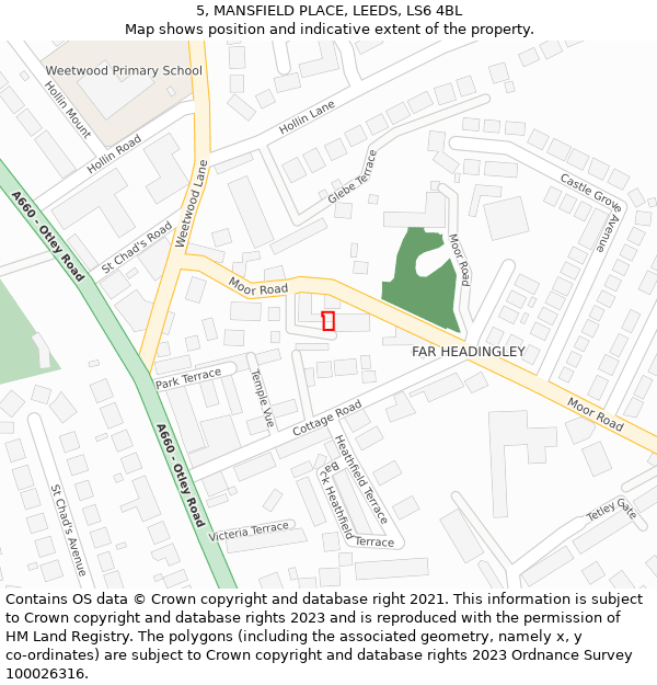 5, MANSFIELD PLACE, LEEDS, LS6 4BL: Location map and indicative extent of plot