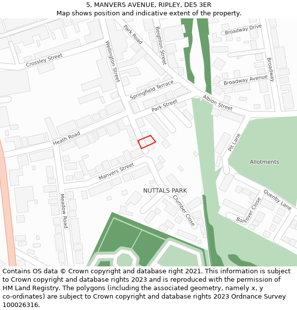 5, MANVERS AVENUE, RIPLEY, DE5 3ER: Location map and indicative extent of plot