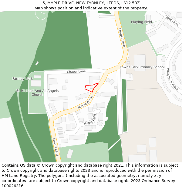 5, MAPLE DRIVE, NEW FARNLEY, LEEDS, LS12 5RZ: Location map and indicative extent of plot