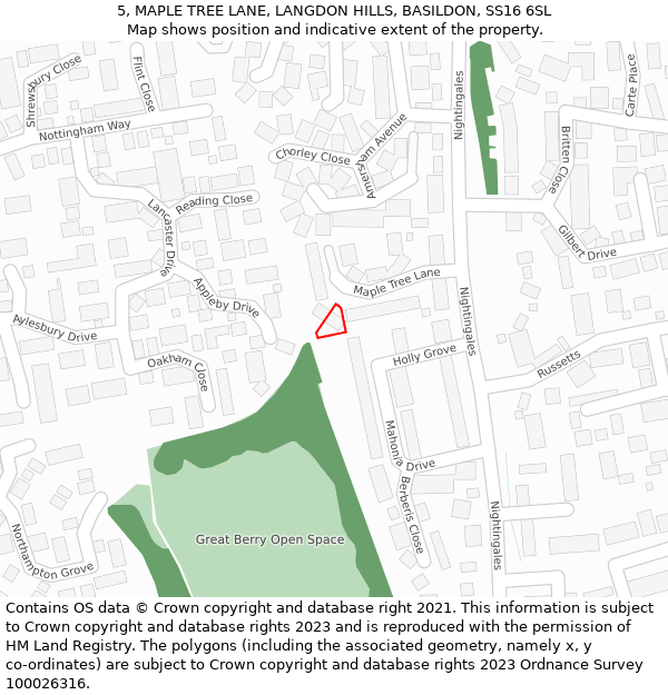 5, MAPLE TREE LANE, LANGDON HILLS, BASILDON, SS16 6SL: Location map and indicative extent of plot