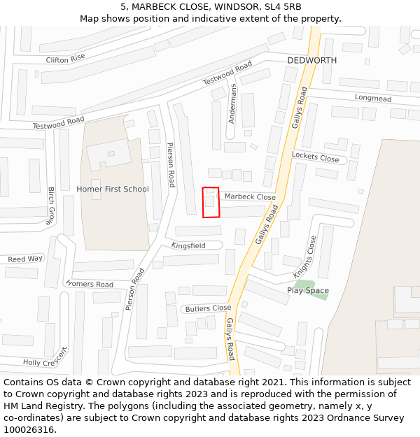 5, MARBECK CLOSE, WINDSOR, SL4 5RB: Location map and indicative extent of plot