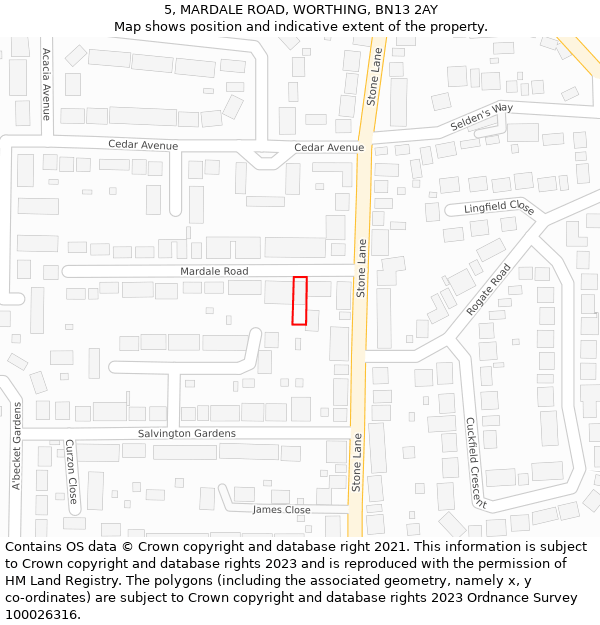 5, MARDALE ROAD, WORTHING, BN13 2AY: Location map and indicative extent of plot