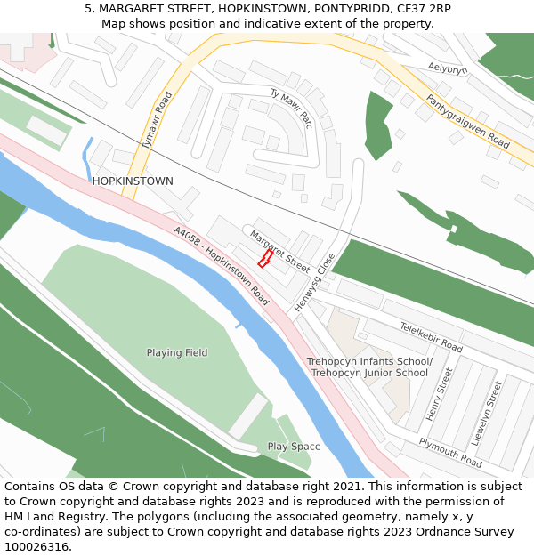 5, MARGARET STREET, HOPKINSTOWN, PONTYPRIDD, CF37 2RP: Location map and indicative extent of plot