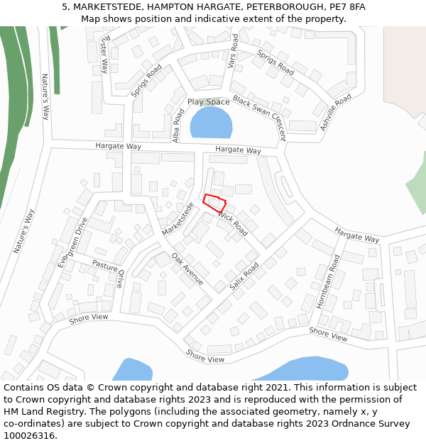 5, MARKETSTEDE, HAMPTON HARGATE, PETERBOROUGH, PE7 8FA: Location map and indicative extent of plot