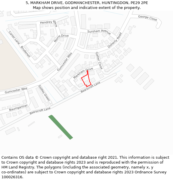 5, MARKHAM DRIVE, GODMANCHESTER, HUNTINGDON, PE29 2PE: Location map and indicative extent of plot