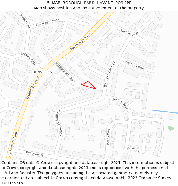 5, MARLBOROUGH PARK, HAVANT, PO9 2PP: Location map and indicative extent of plot