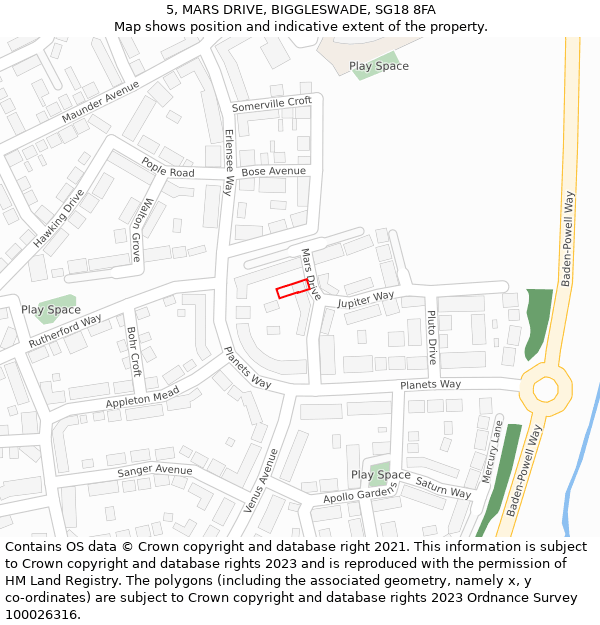 5, MARS DRIVE, BIGGLESWADE, SG18 8FA: Location map and indicative extent of plot