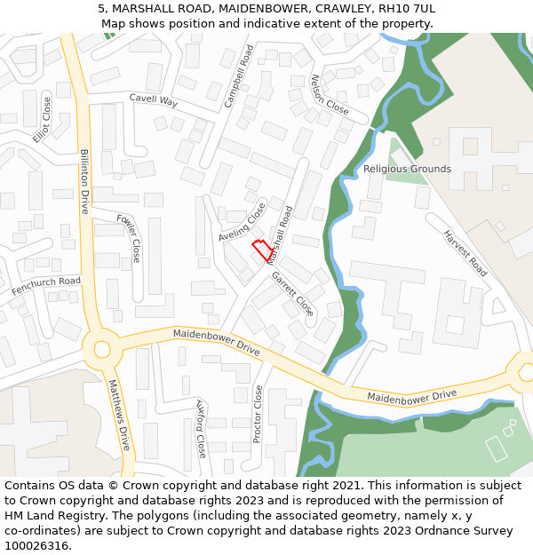 5, MARSHALL ROAD, MAIDENBOWER, CRAWLEY, RH10 7UL: Location map and indicative extent of plot