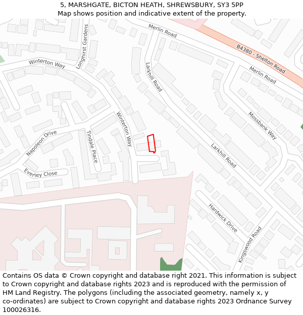 5, MARSHGATE, BICTON HEATH, SHREWSBURY, SY3 5PP: Location map and indicative extent of plot