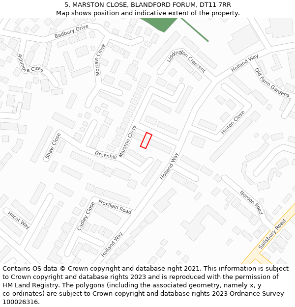 5, MARSTON CLOSE, BLANDFORD FORUM, DT11 7RR: Location map and indicative extent of plot