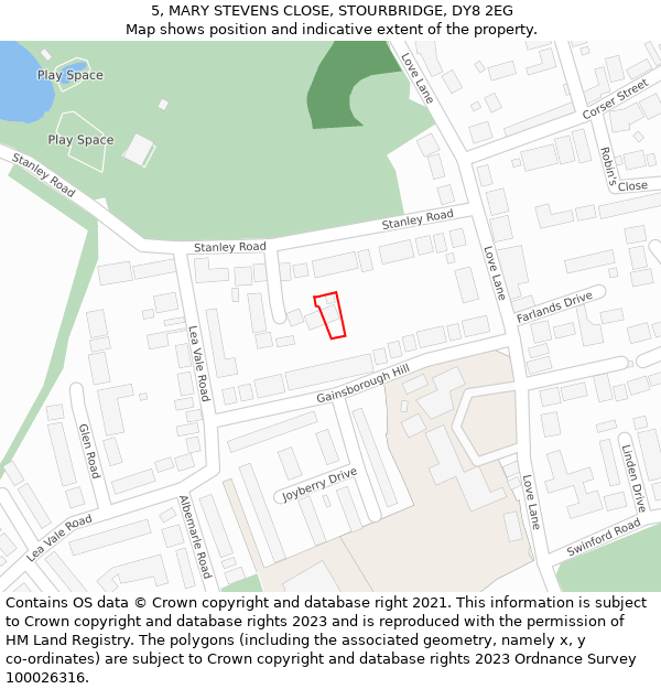 5, MARY STEVENS CLOSE, STOURBRIDGE, DY8 2EG: Location map and indicative extent of plot