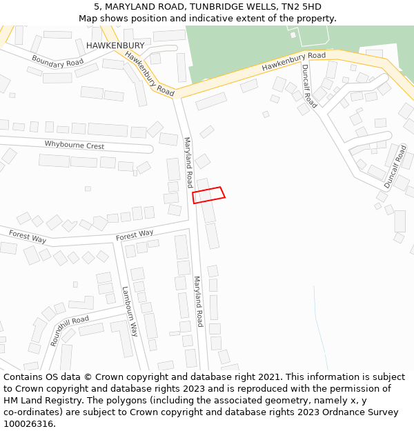 5, MARYLAND ROAD, TUNBRIDGE WELLS, TN2 5HD: Location map and indicative extent of plot