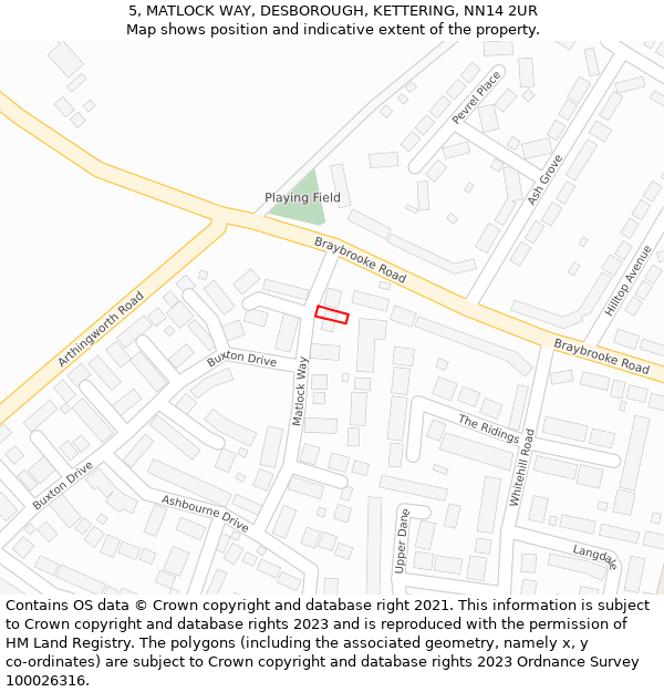 5, MATLOCK WAY, DESBOROUGH, KETTERING, NN14 2UR: Location map and indicative extent of plot