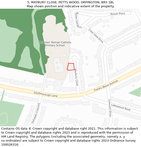 5, MAYBURY CLOSE, PETTS WOOD, ORPINGTON, BR5 1BL: Location map and indicative extent of plot