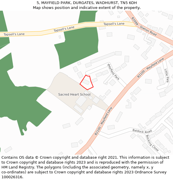 5, MAYFIELD PARK, DURGATES, WADHURST, TN5 6DH: Location map and indicative extent of plot