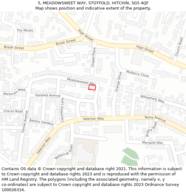 5, MEADOWSWEET WAY, STOTFOLD, HITCHIN, SG5 4QF: Location map and indicative extent of plot