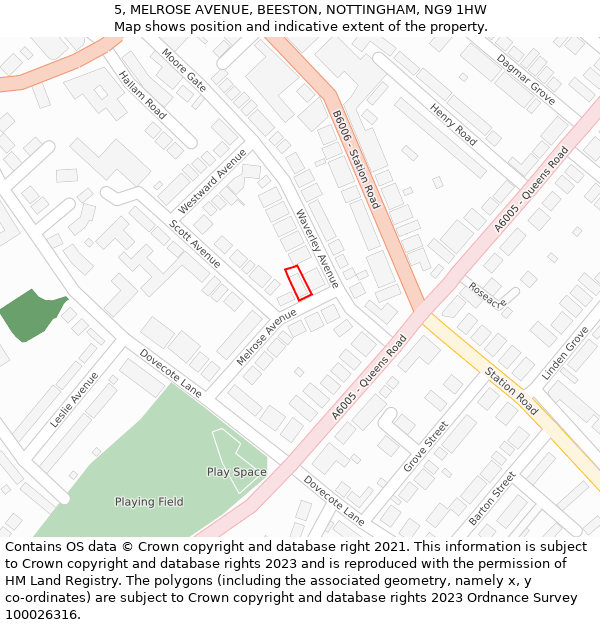 5, MELROSE AVENUE, BEESTON, NOTTINGHAM, NG9 1HW: Location map and indicative extent of plot