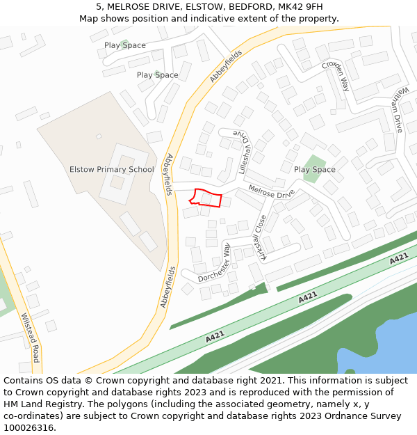 5, MELROSE DRIVE, ELSTOW, BEDFORD, MK42 9FH: Location map and indicative extent of plot