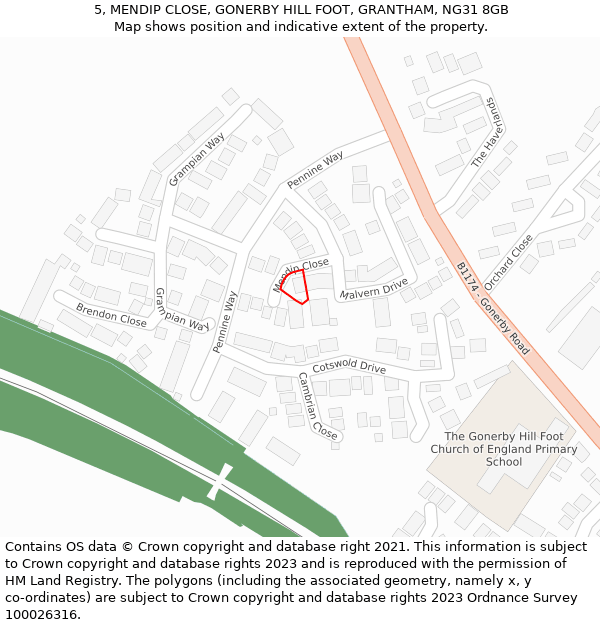 5, MENDIP CLOSE, GONERBY HILL FOOT, GRANTHAM, NG31 8GB: Location map and indicative extent of plot