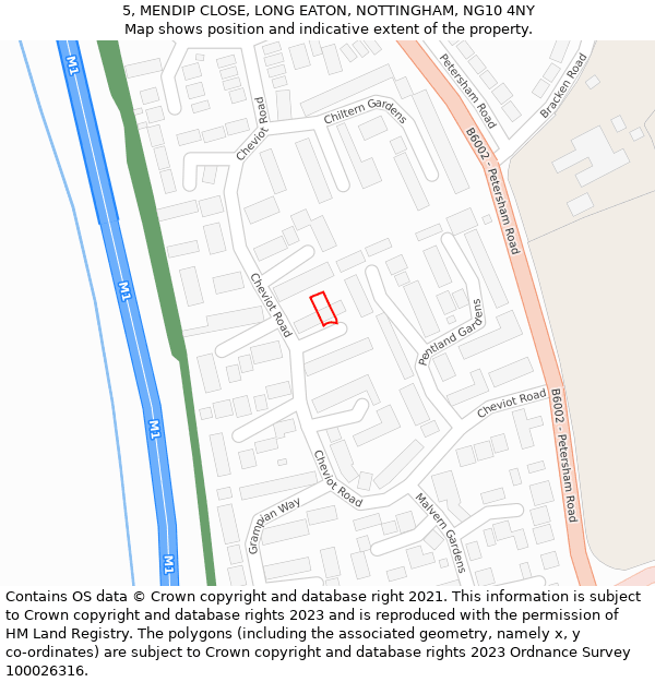 5, MENDIP CLOSE, LONG EATON, NOTTINGHAM, NG10 4NY: Location map and indicative extent of plot