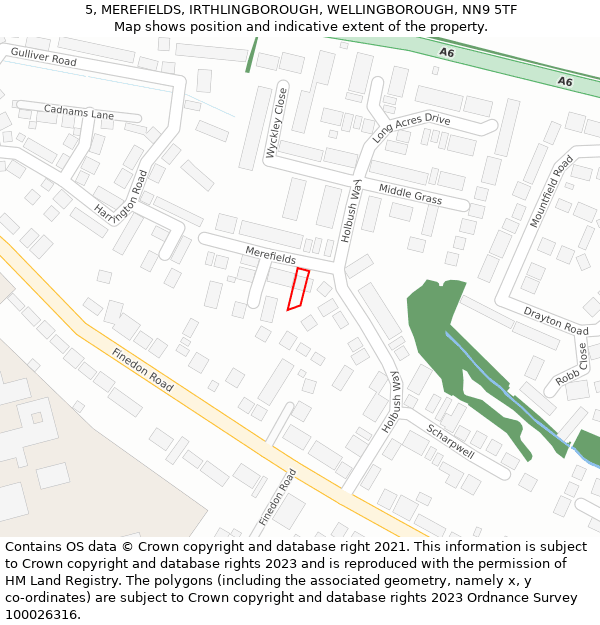 5, MEREFIELDS, IRTHLINGBOROUGH, WELLINGBOROUGH, NN9 5TF: Location map and indicative extent of plot