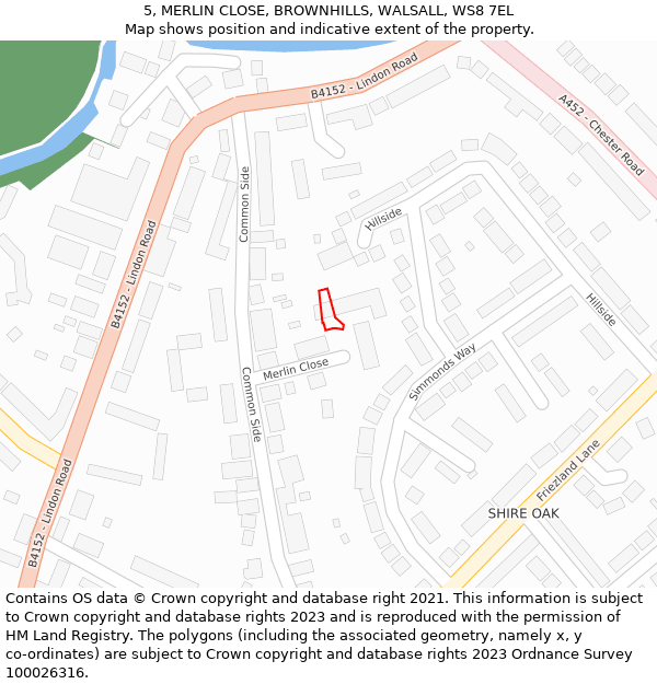 5, MERLIN CLOSE, BROWNHILLS, WALSALL, WS8 7EL: Location map and indicative extent of plot