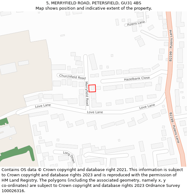 5, MERRYFIELD ROAD, PETERSFIELD, GU31 4BS: Location map and indicative extent of plot