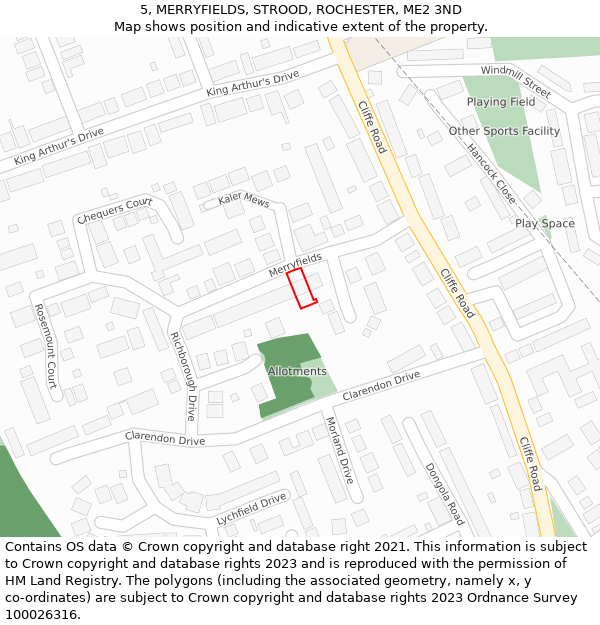 5, MERRYFIELDS, STROOD, ROCHESTER, ME2 3ND: Location map and indicative extent of plot