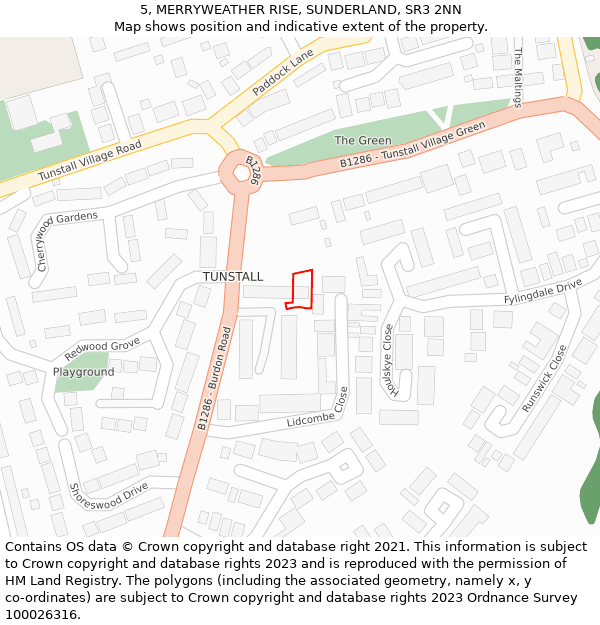 5, MERRYWEATHER RISE, SUNDERLAND, SR3 2NN: Location map and indicative extent of plot