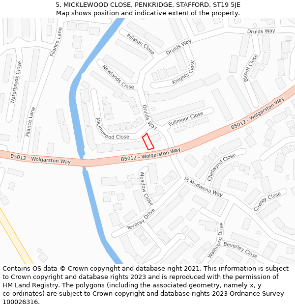 5, MICKLEWOOD CLOSE, PENKRIDGE, STAFFORD, ST19 5JE: Location map and indicative extent of plot
