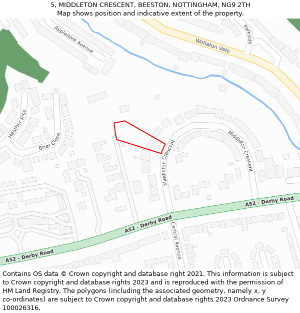 5, MIDDLETON CRESCENT, BEESTON, NOTTINGHAM, NG9 2TH: Location map and indicative extent of plot