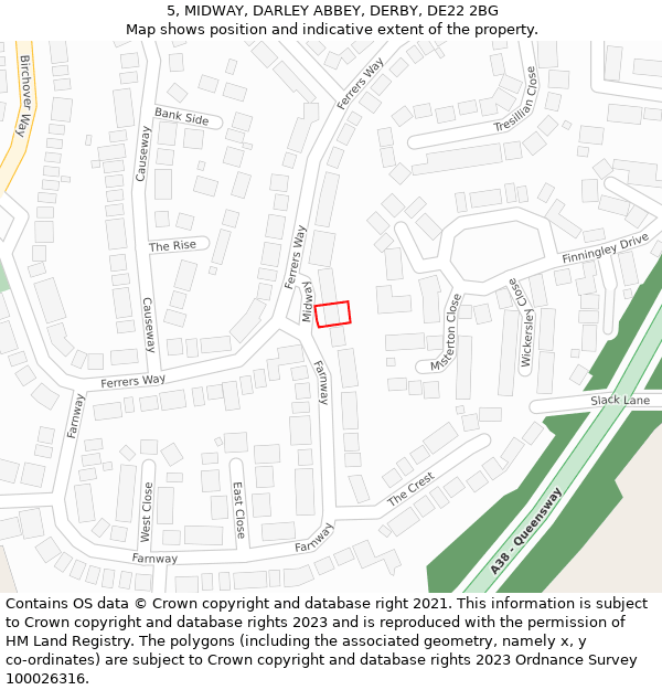 5, MIDWAY, DARLEY ABBEY, DERBY, DE22 2BG: Location map and indicative extent of plot