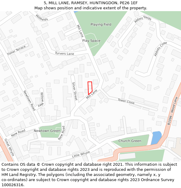 5, MILL LANE, RAMSEY, HUNTINGDON, PE26 1EF: Location map and indicative extent of plot