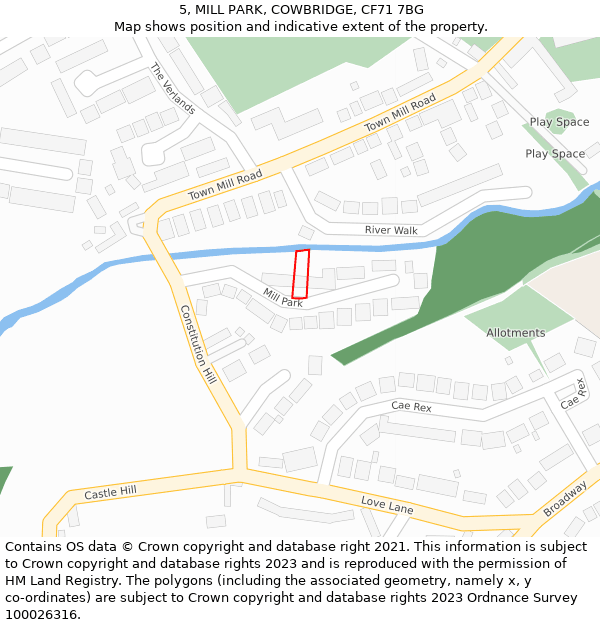 5, MILL PARK, COWBRIDGE, CF71 7BG: Location map and indicative extent of plot